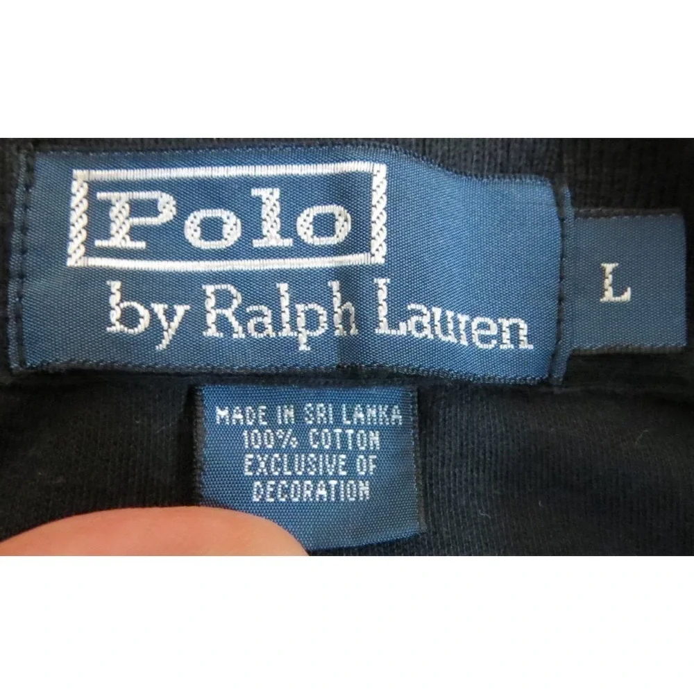 Polo Ralph Lauren Shirt Men Large L Black Long Sleeve Pique Cotton Red Pony Logo